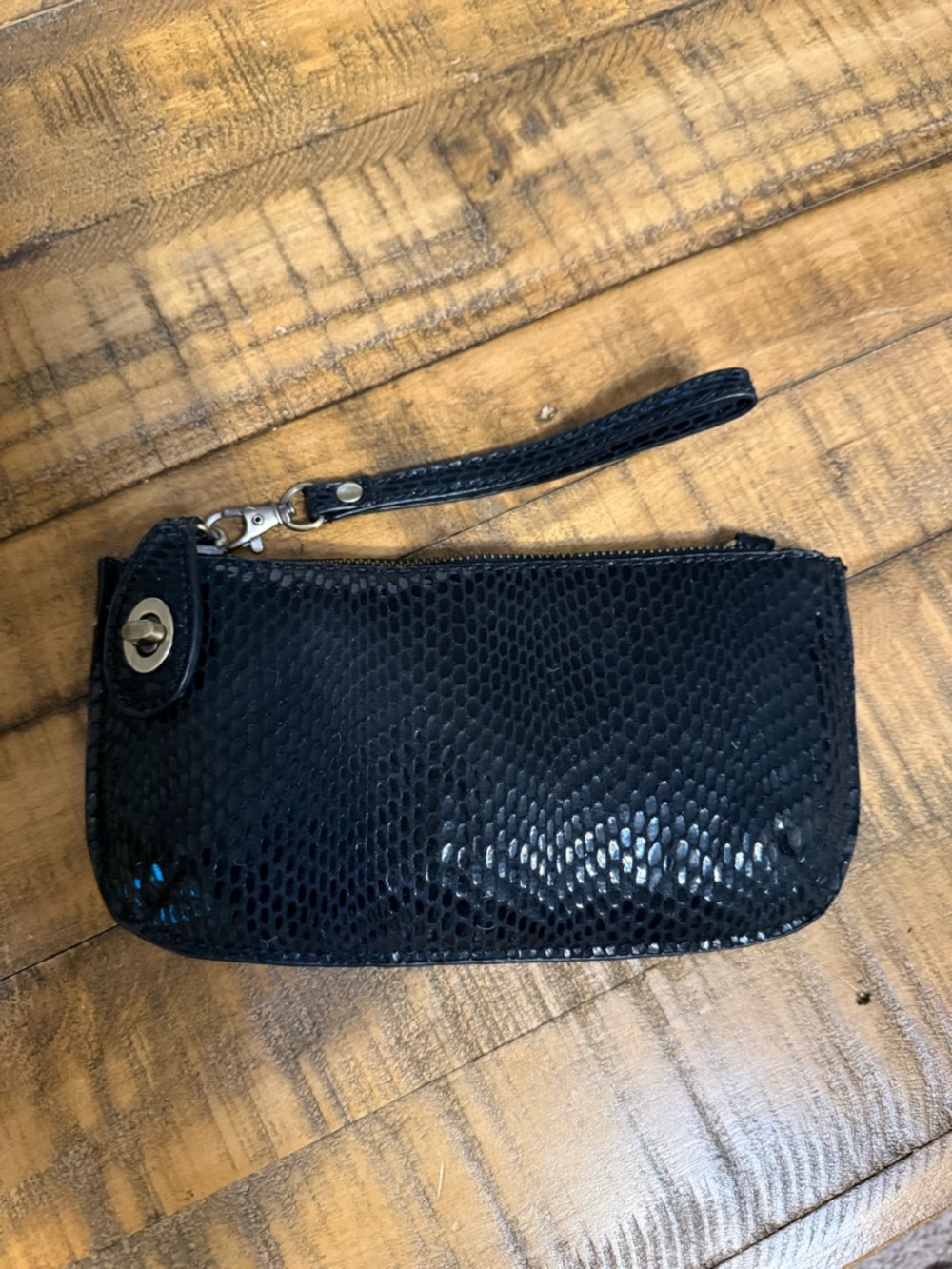Joy Susan Black Textured Wristlet Clutch